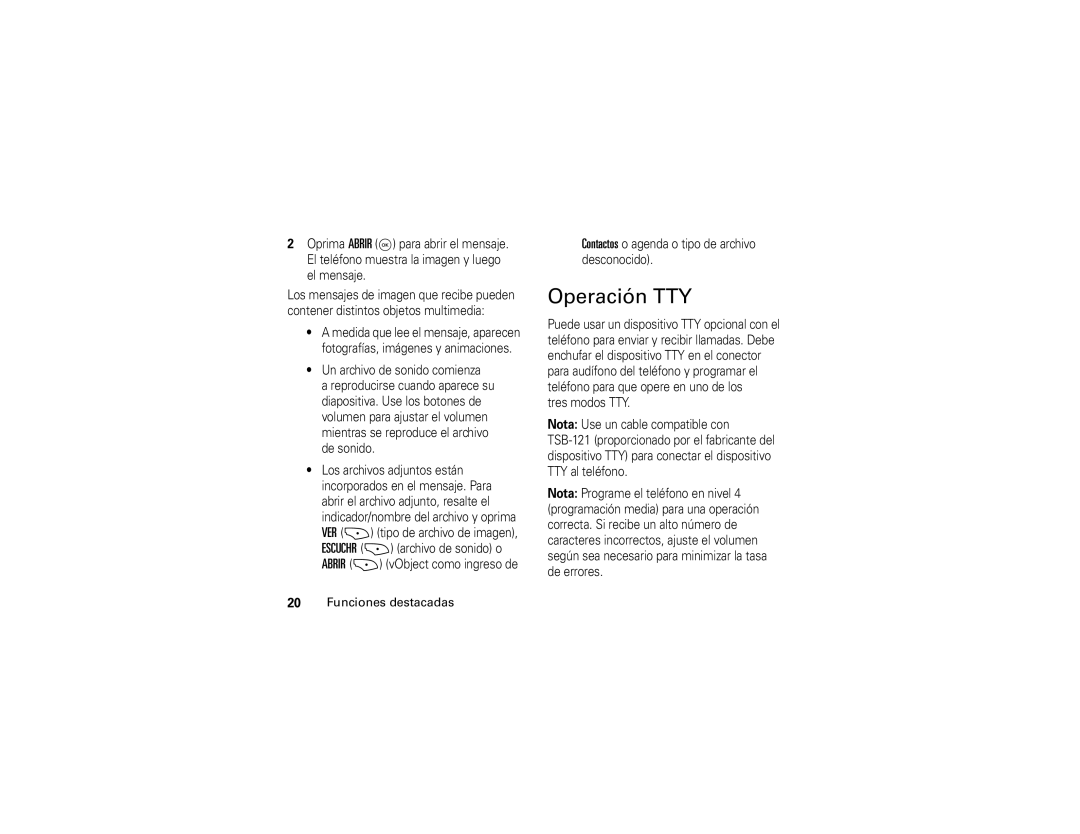 Motorola V325 manual Operación TTY 