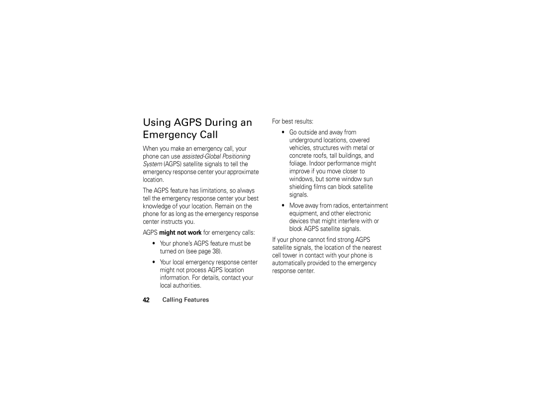 Motorola V325 manual Using Agps During an Emergency Call 