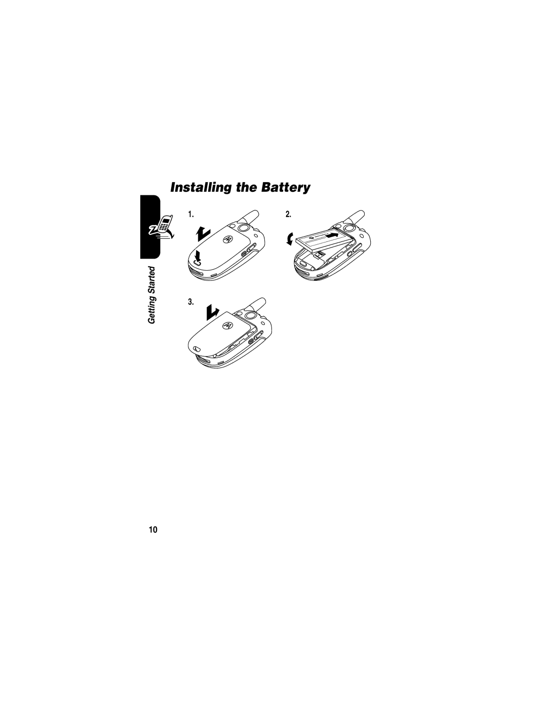 Motorola V330 manual Installing the Battery 