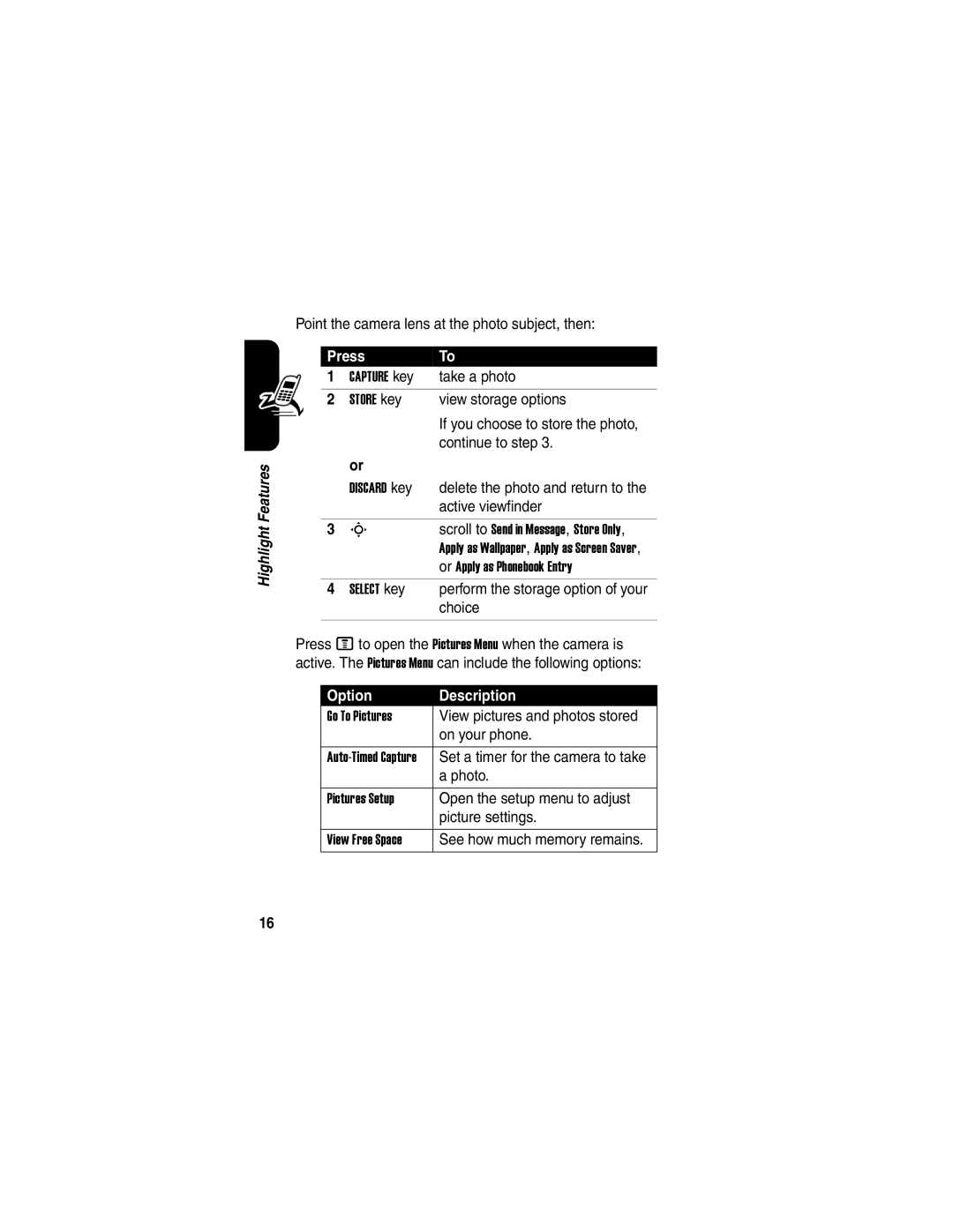 Motorola V330 manual Option Description 