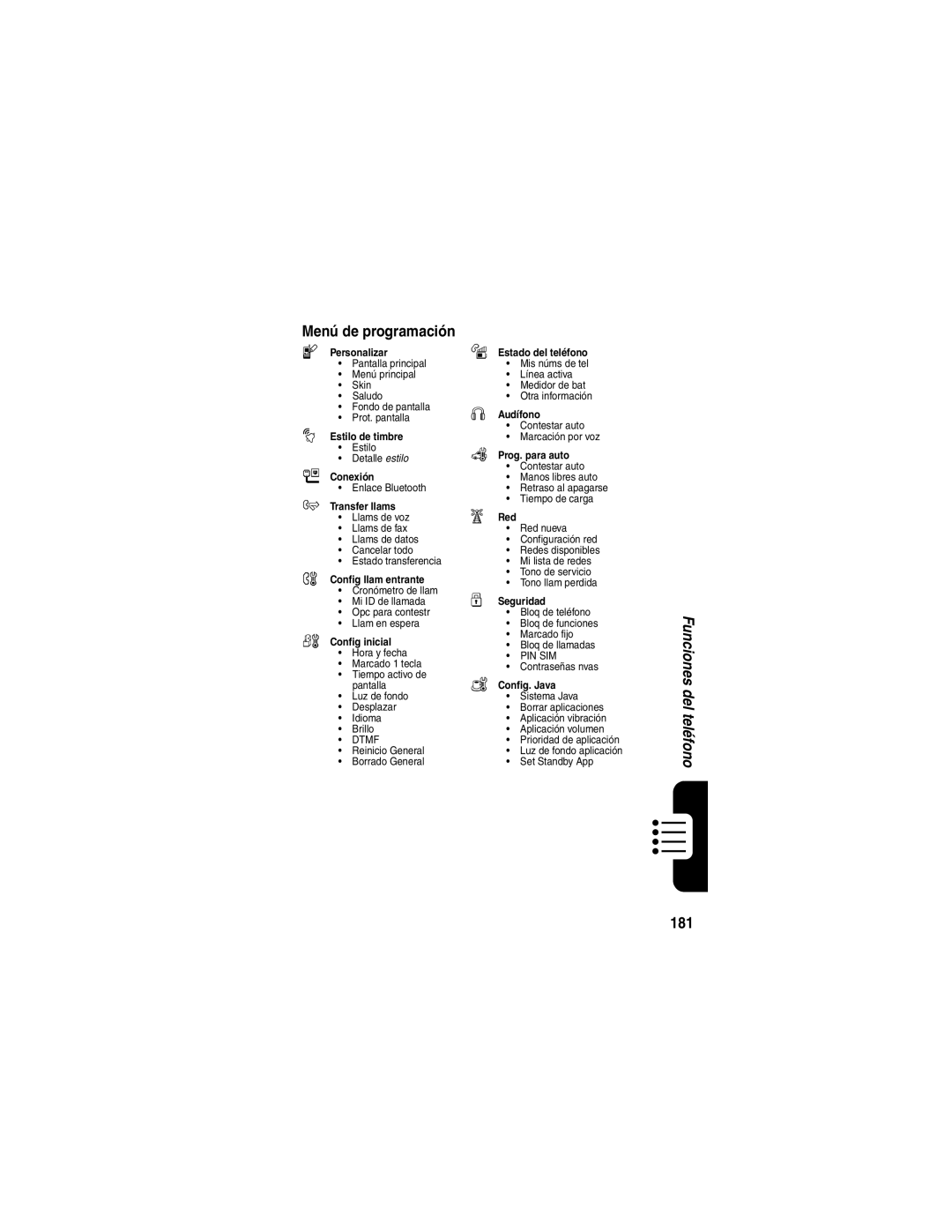 Motorola V330 manual Menú de programación, 181 