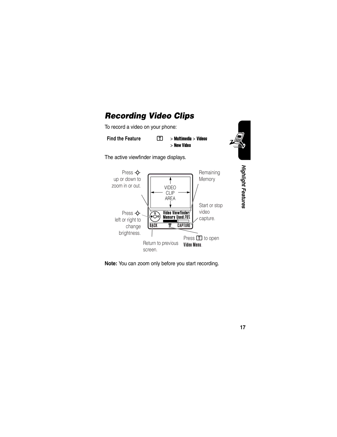 Motorola V330 manual Recording Video Clips 