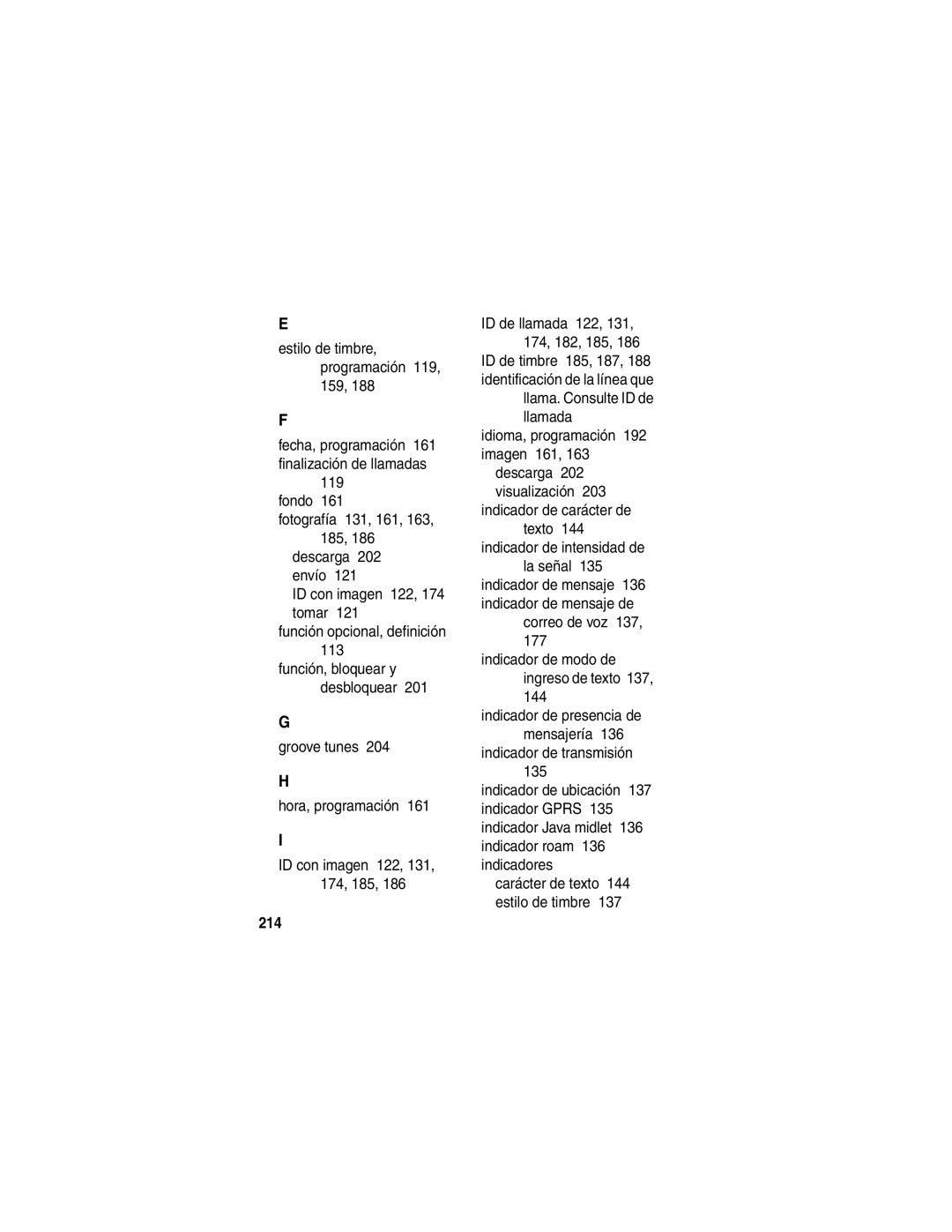 Motorola V330 manual Estilo de timbre, programación 119, 159, 214 