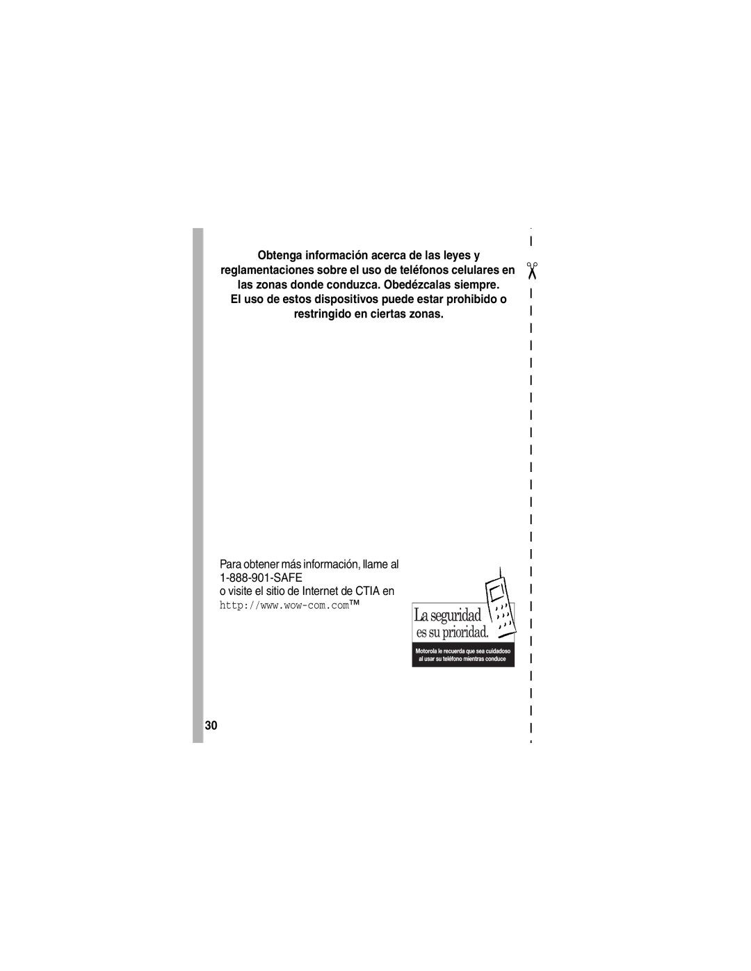 Motorola V330 manual Restringido en ciertas zonas, Para obtener más información, llame al 1-888-901-SAFE 