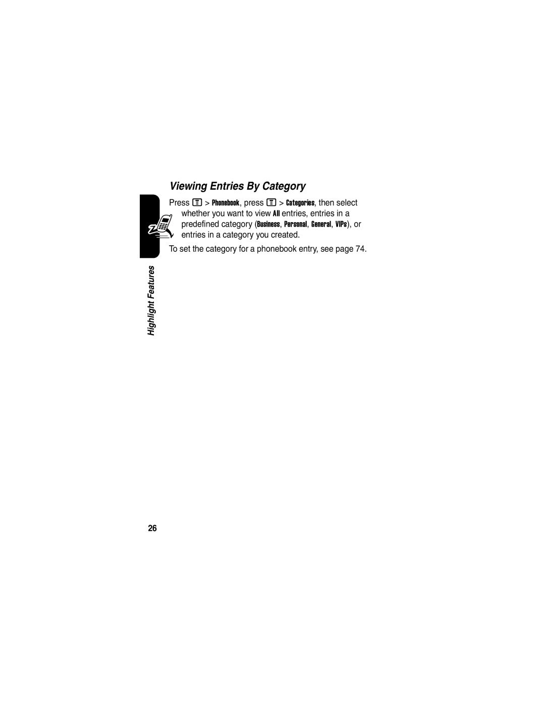 Motorola V330 manual Viewing Entries By Category 