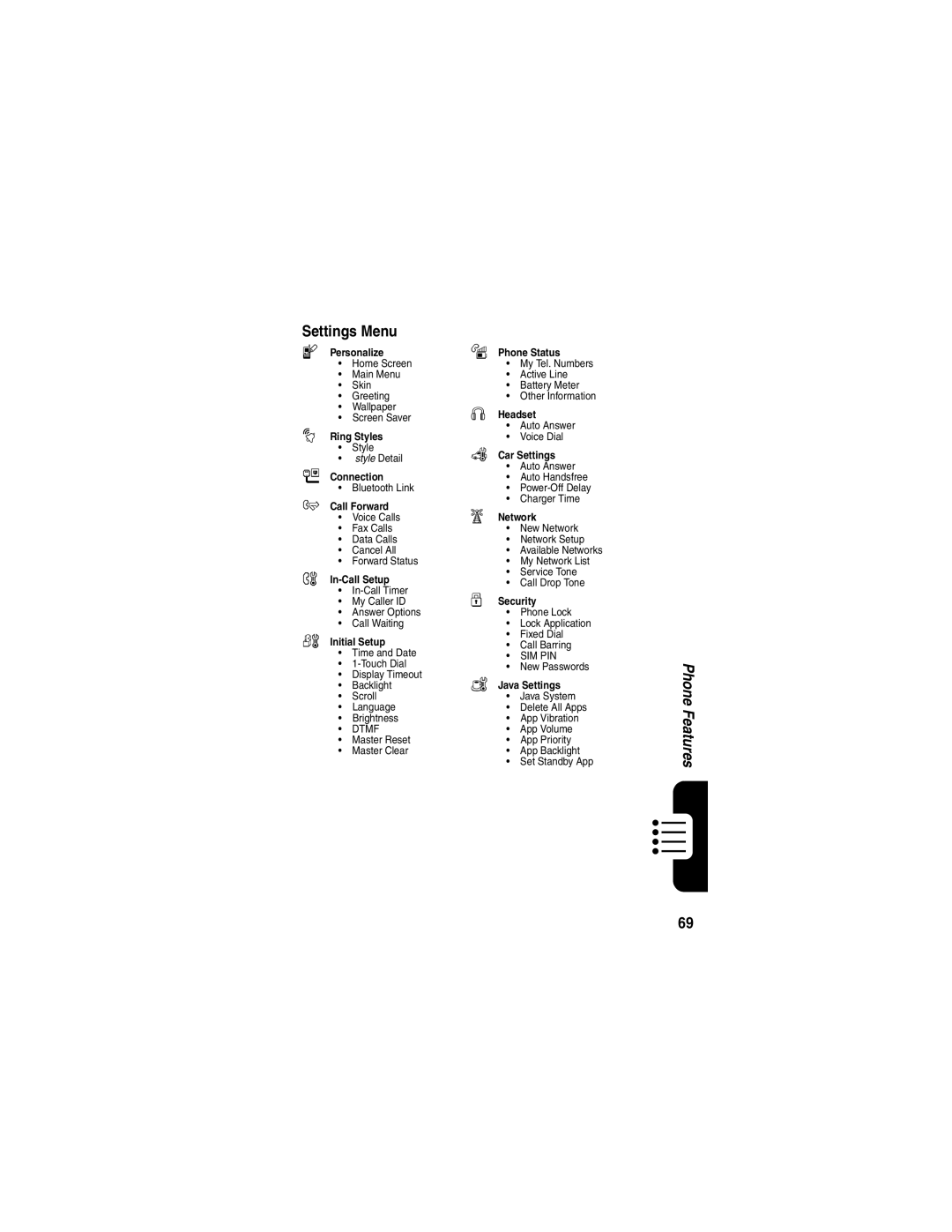 Motorola V330 manual Settings Menu, Personalize Phone Status 