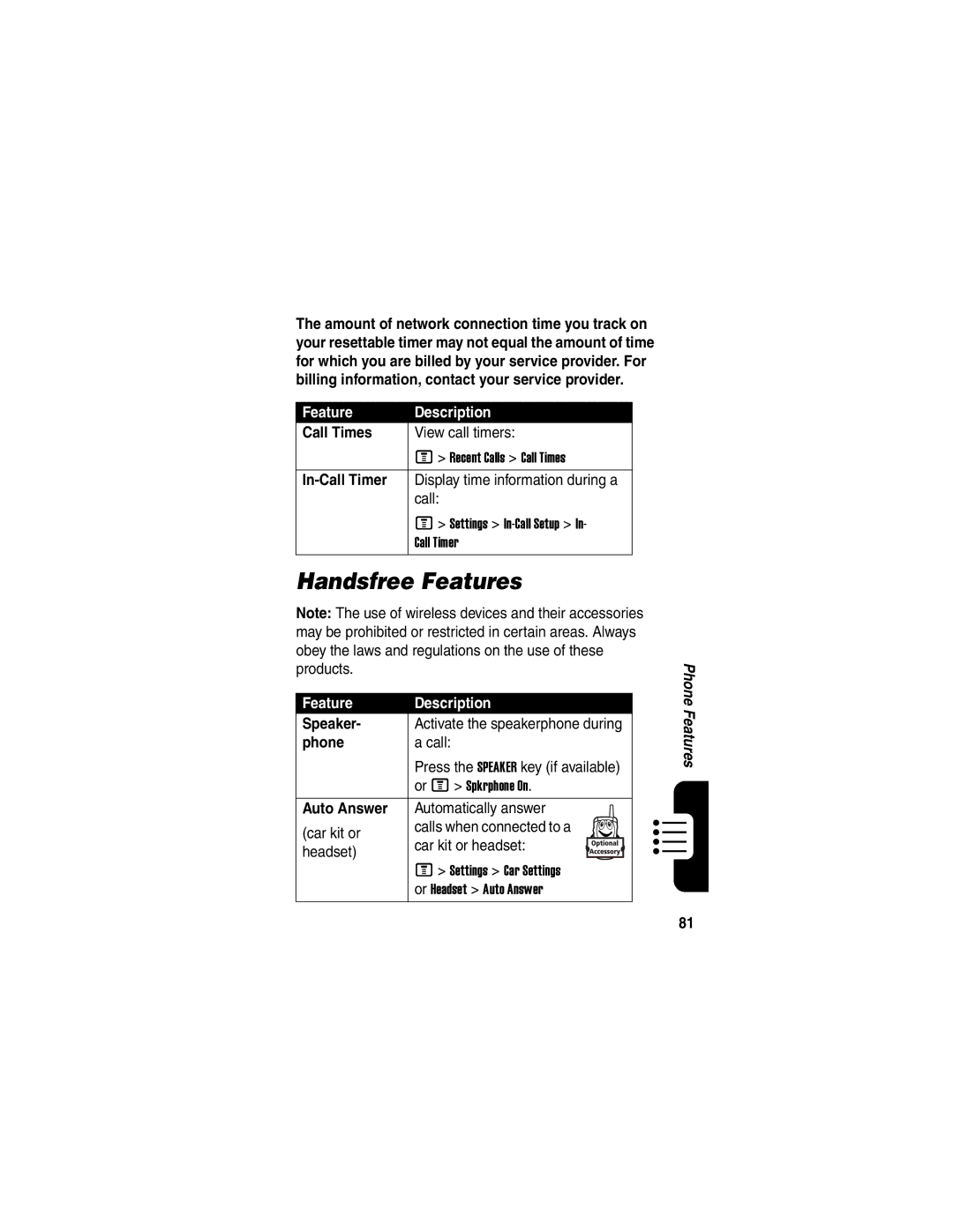 Motorola V330 manual Handsfree Features 