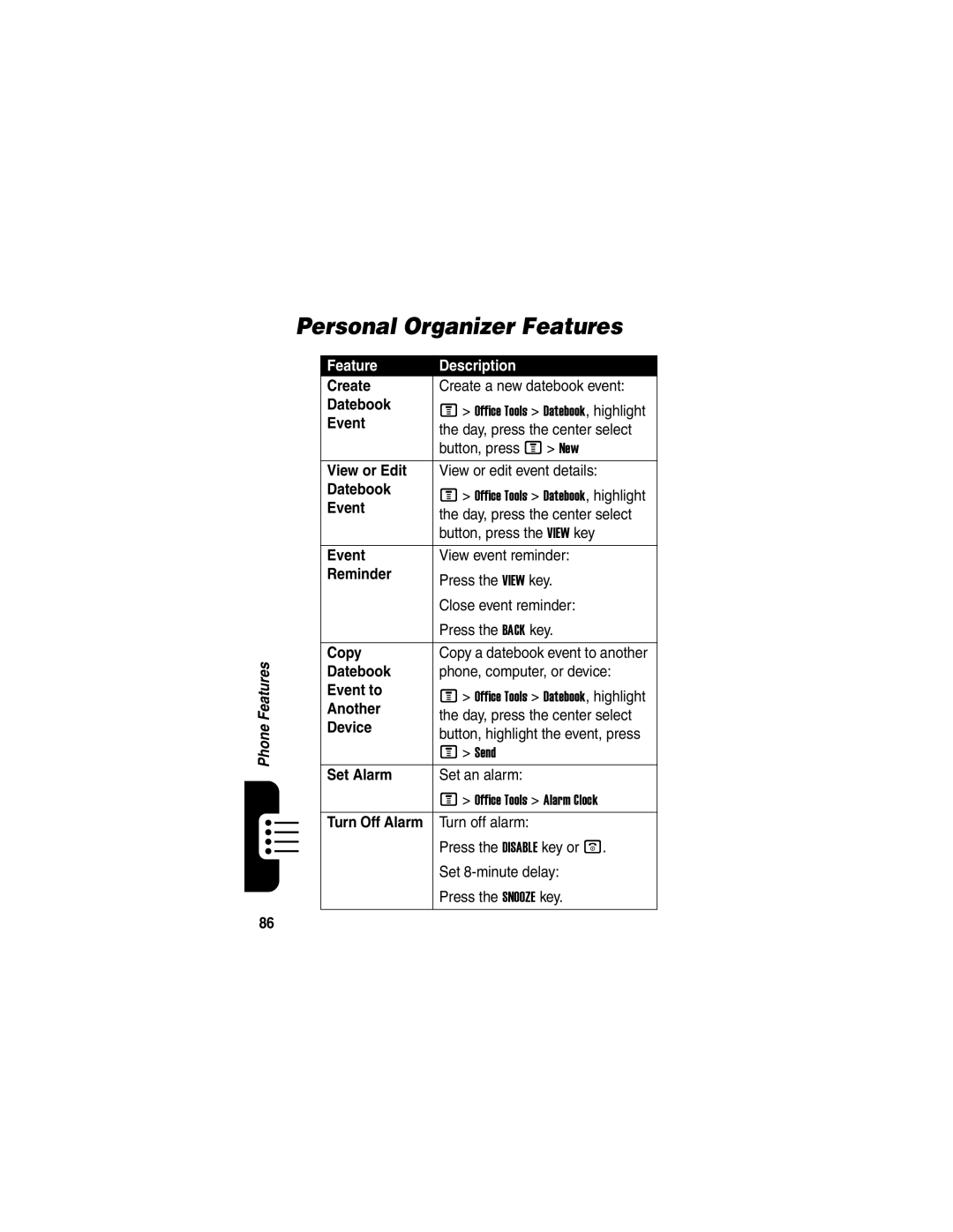 Motorola V330 manual Personal Organizer Features 