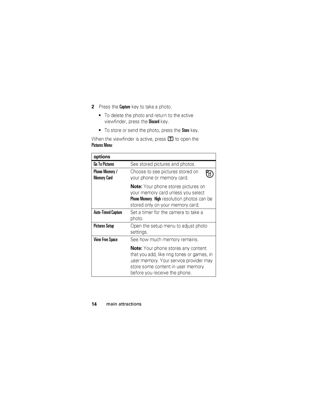 Motorola V360 manual Options 