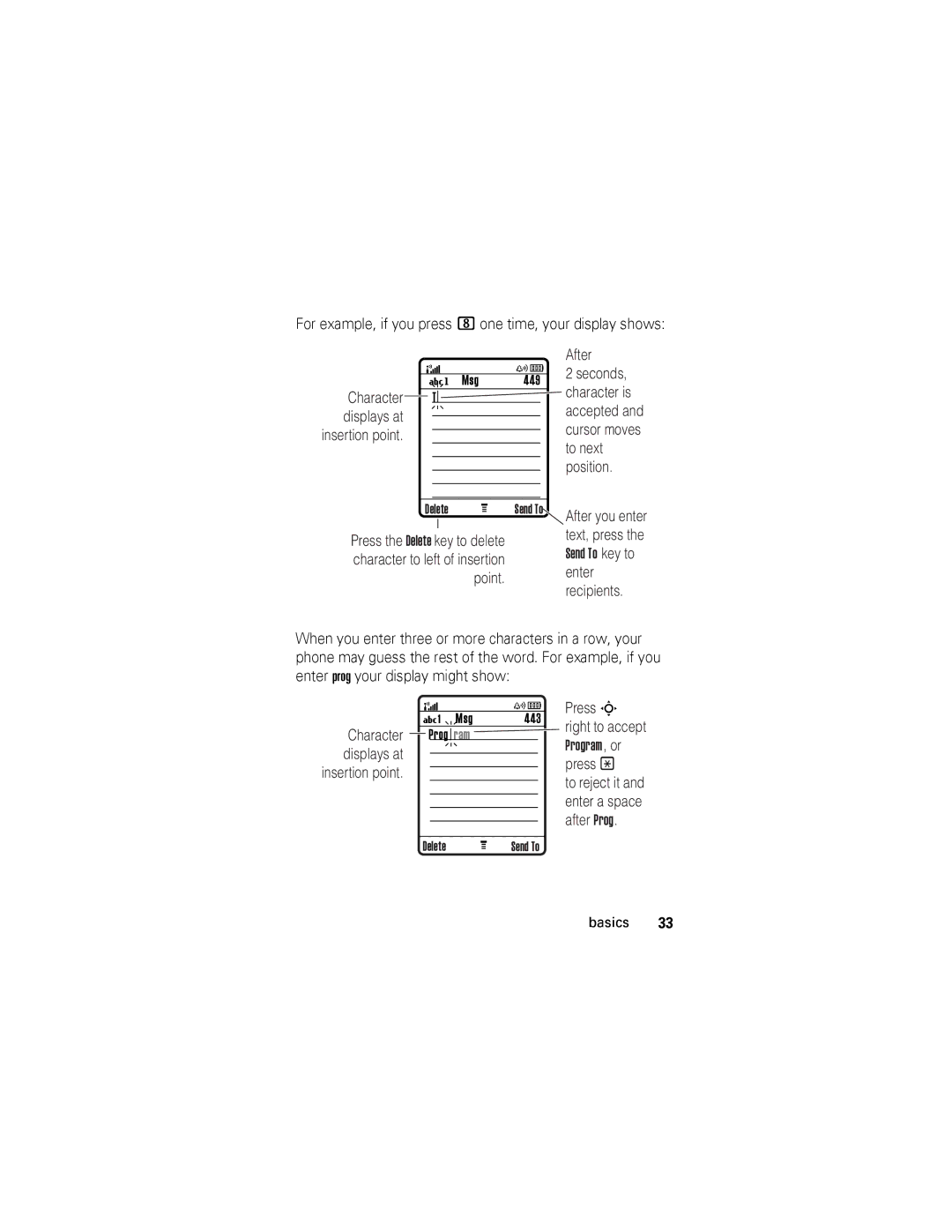 Motorola V360 manual Character is 