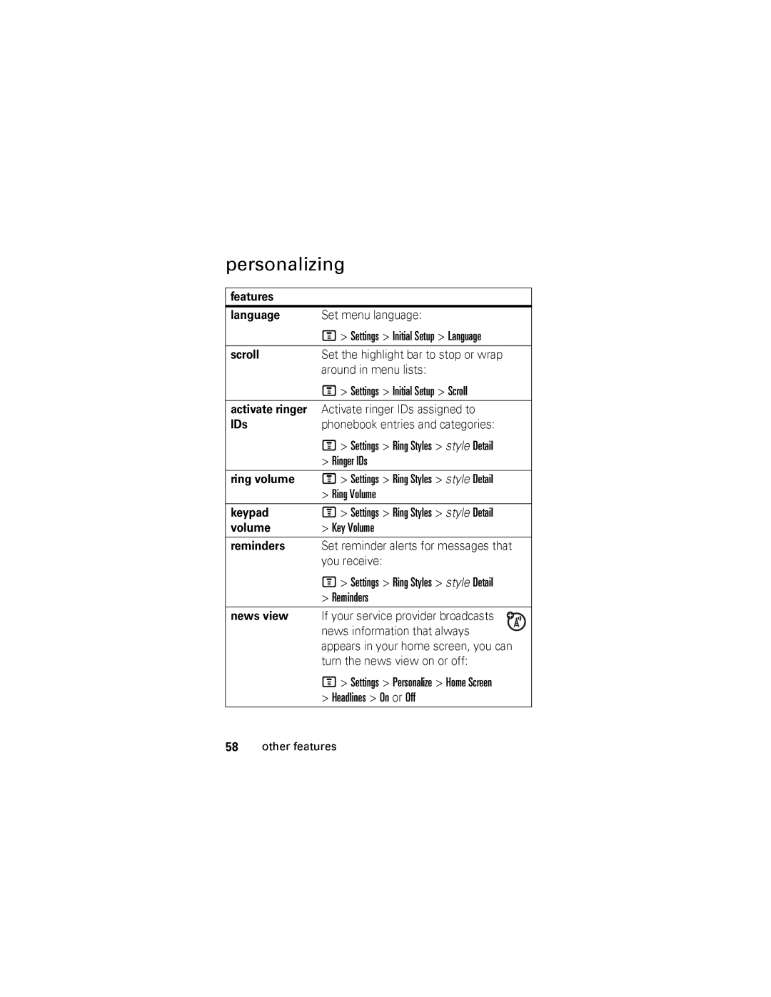 Motorola V360 manual Personalizing 