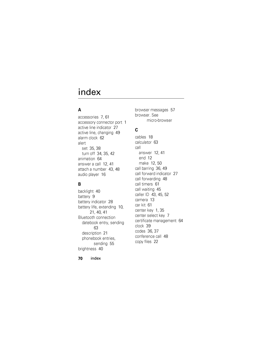 Motorola V360 manual Index, Sending Brightness 