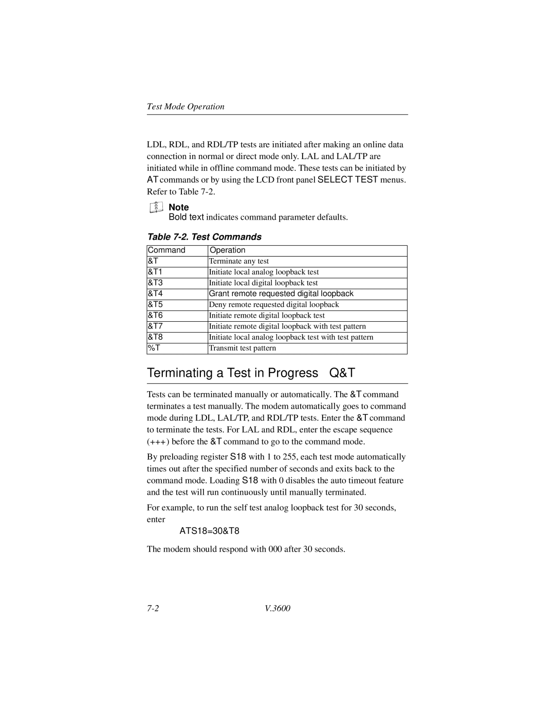 Motorola V.3600 manual Terminating a Test in Progress Q&T, Grant remote requested digital loopback 