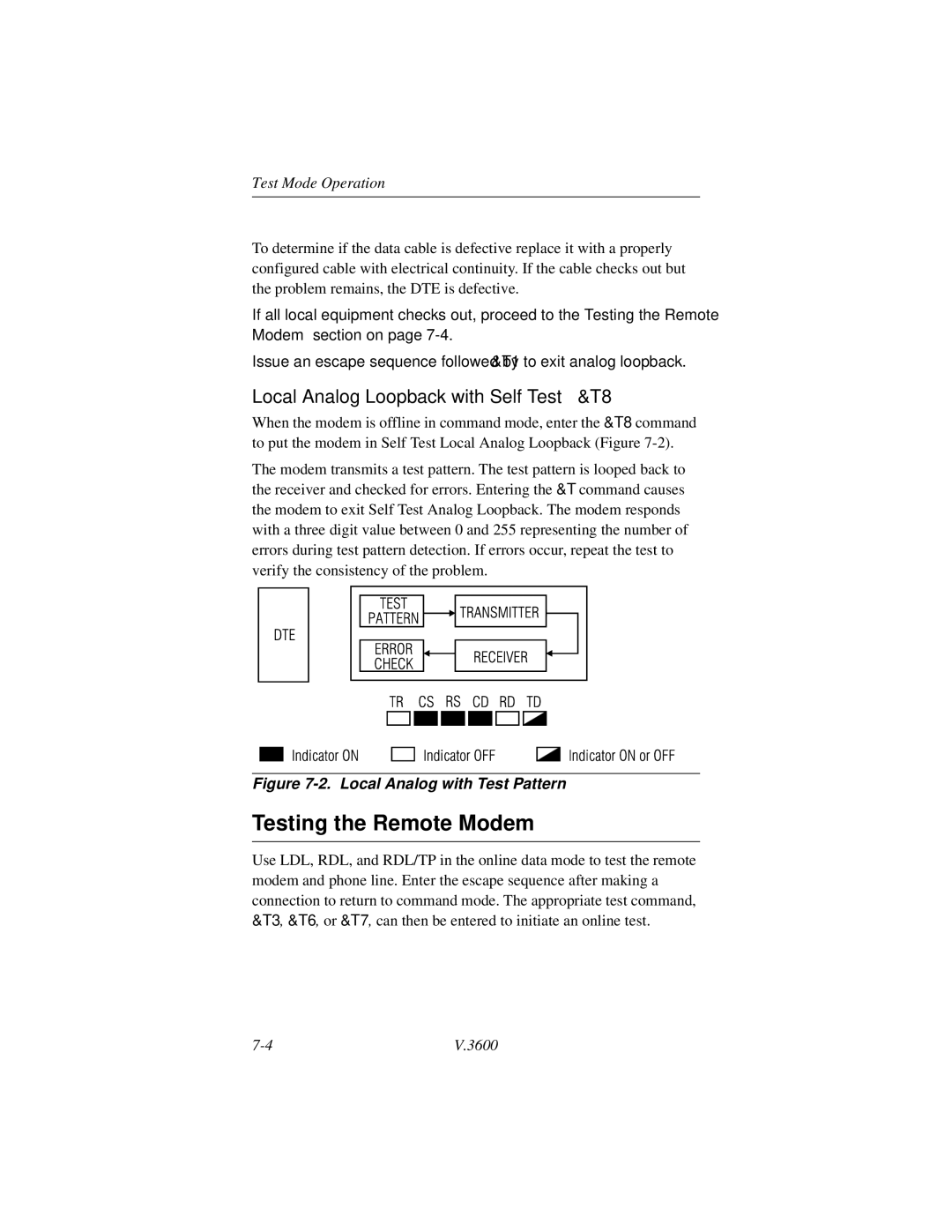 Motorola V.3600 manual Testing the Remote Modem, Local Analog Loopback with Self Test &T8 