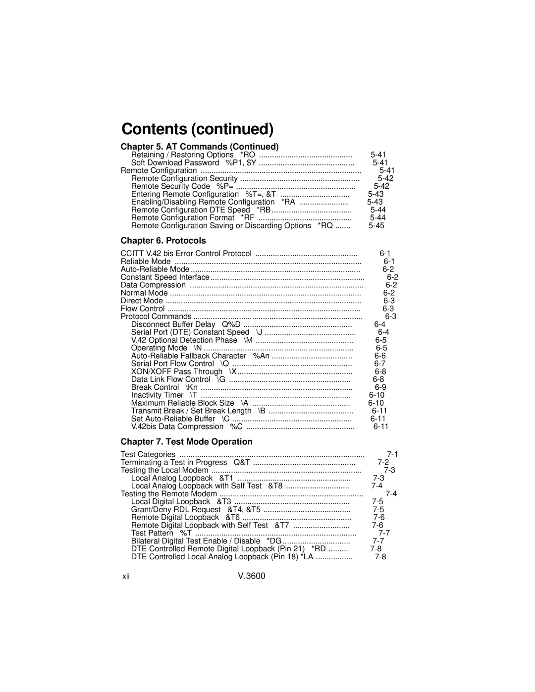 Motorola V.3600 manual Protocols, Test Mode Operation 