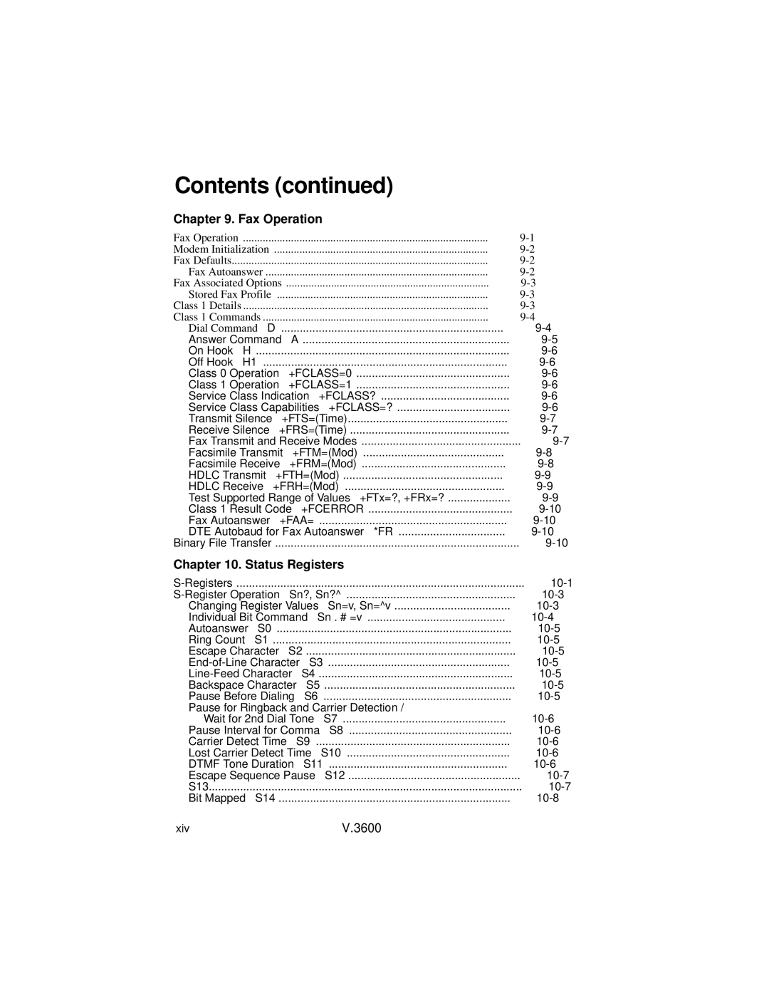 Motorola V.3600 manual Fax Operation, Status Registers 