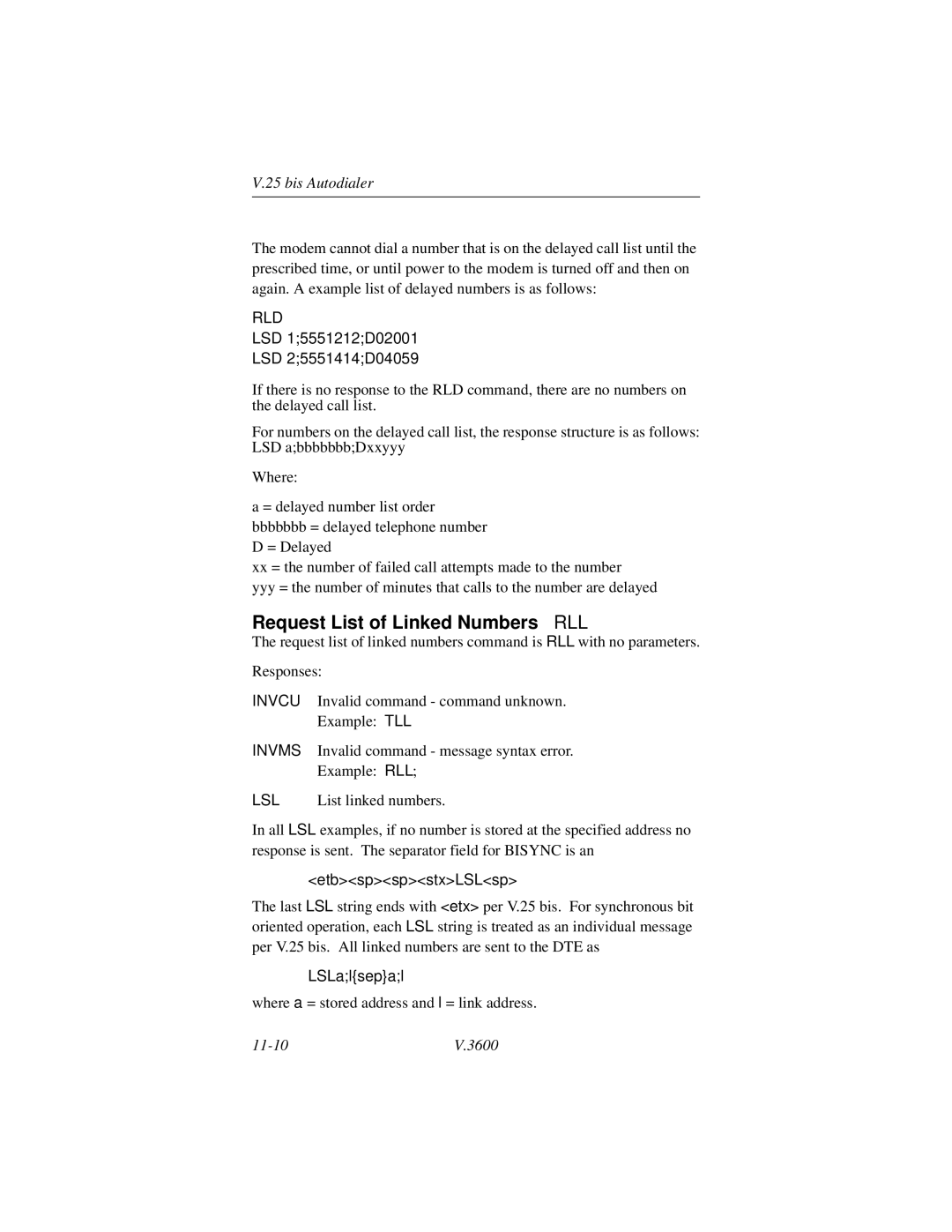 Motorola V.3600 manual Request List of Linked Numbers RLL, Rld 