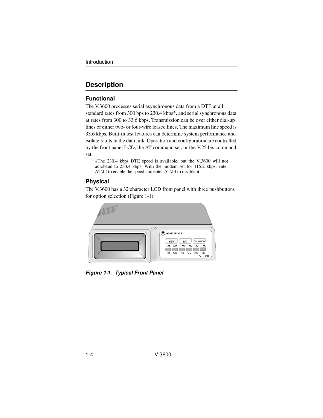 Motorola V.3600 manual Description, Functional, Physical 