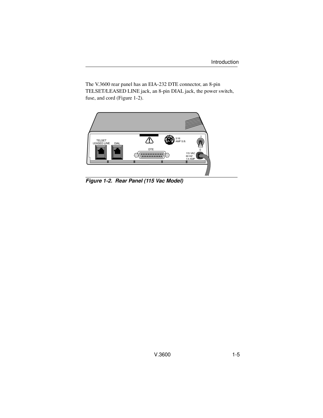 Motorola V.3600 manual Rear Panel 115 Vac Model 