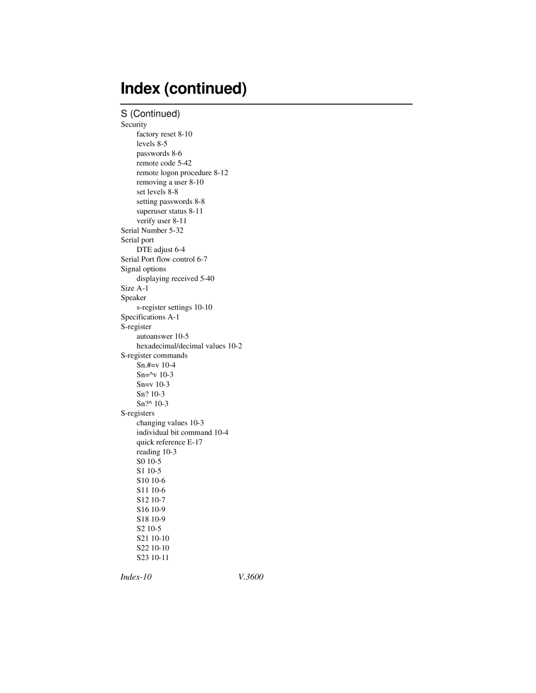 Motorola V.3600 manual Index-10 