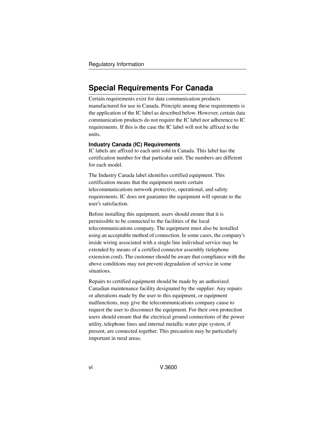 Motorola V.3600 manual Special Requirements For Canada, Industry Canada IC Requirements 