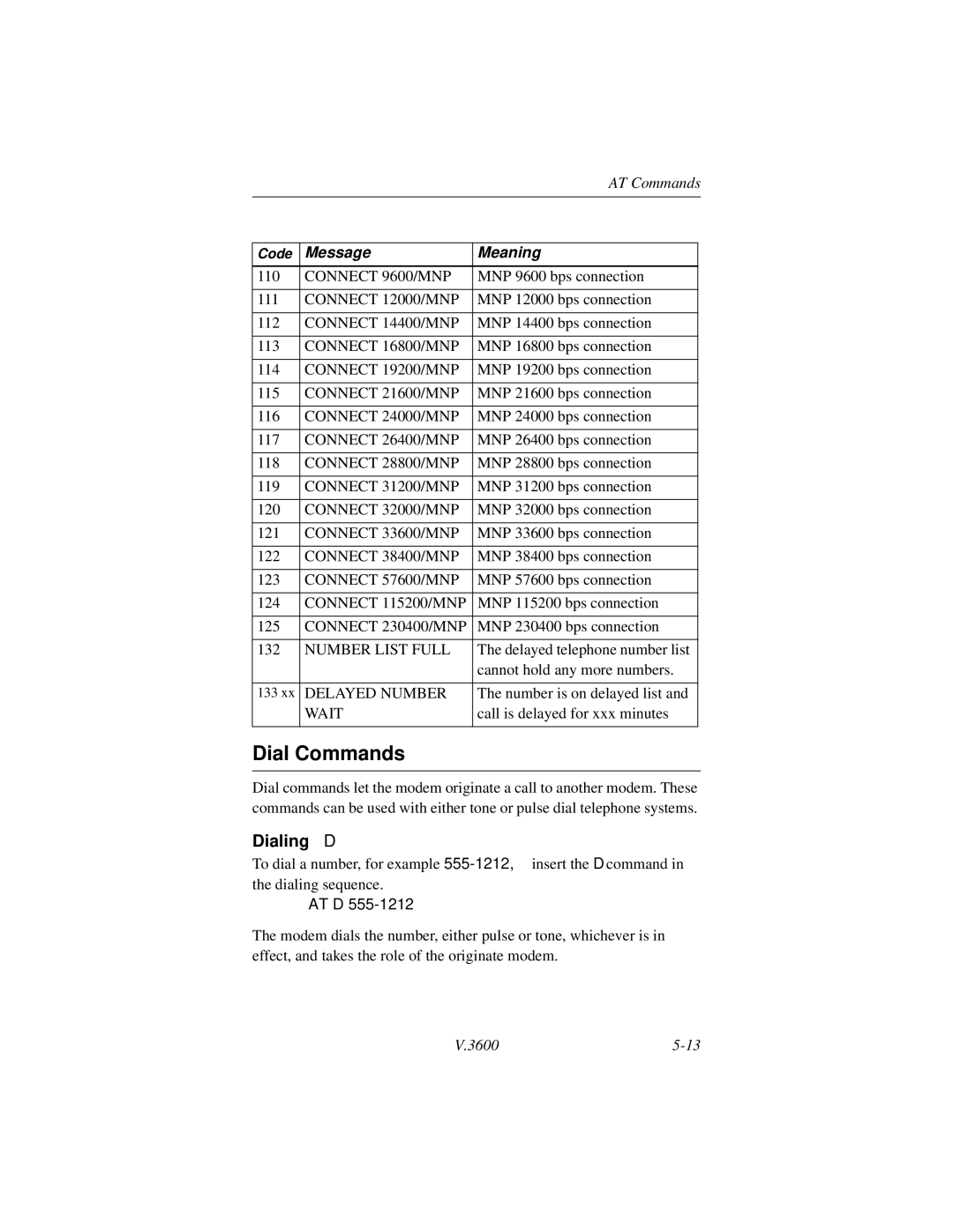 Motorola V.3600 manual Dial Commands, Dialing D 