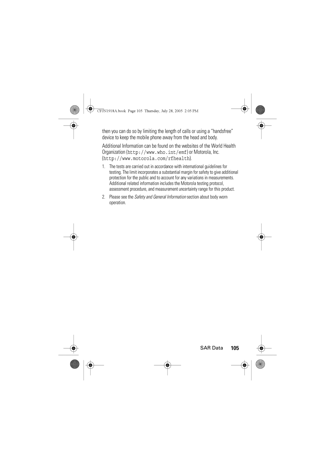 Motorola V360v manual CFJN1918A.book Page 105 Thursday, July 28, 2005 205 PM 