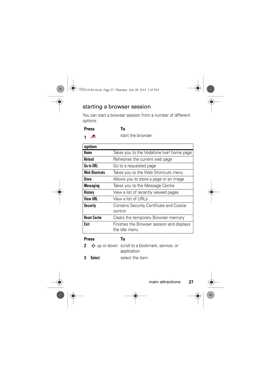 Motorola V360v manual Starting a browser session 