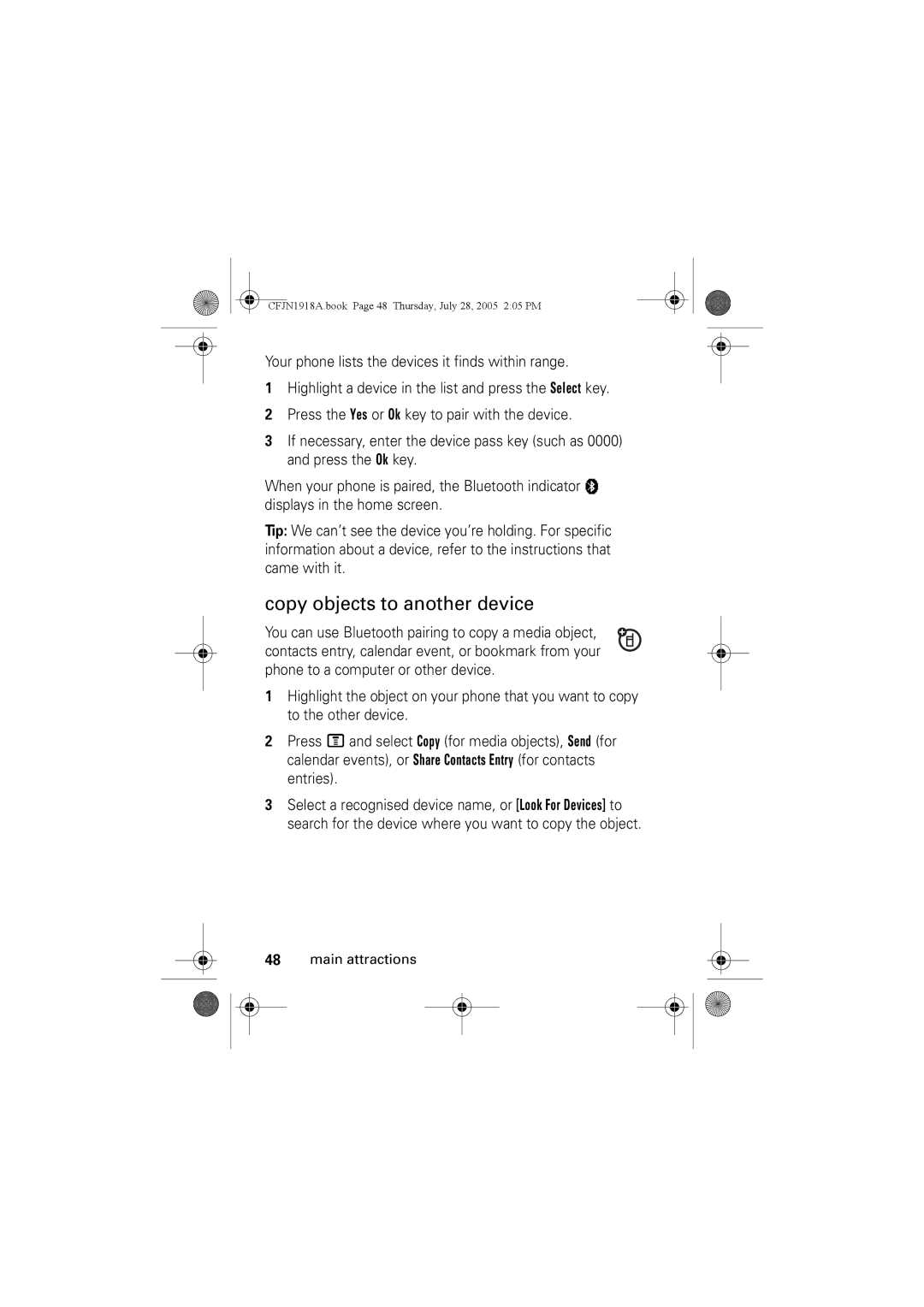 Motorola V360v manual Copy objects to another device 