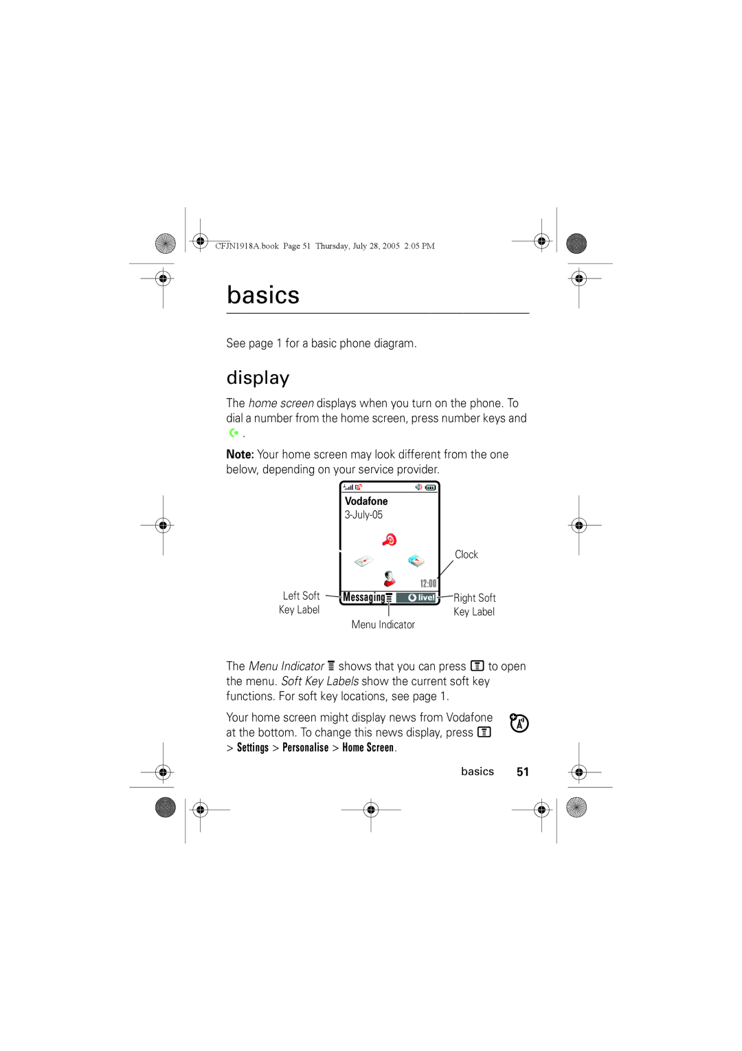 Motorola V360v manual Basics, Display, See page 1 for a basic phone diagram 