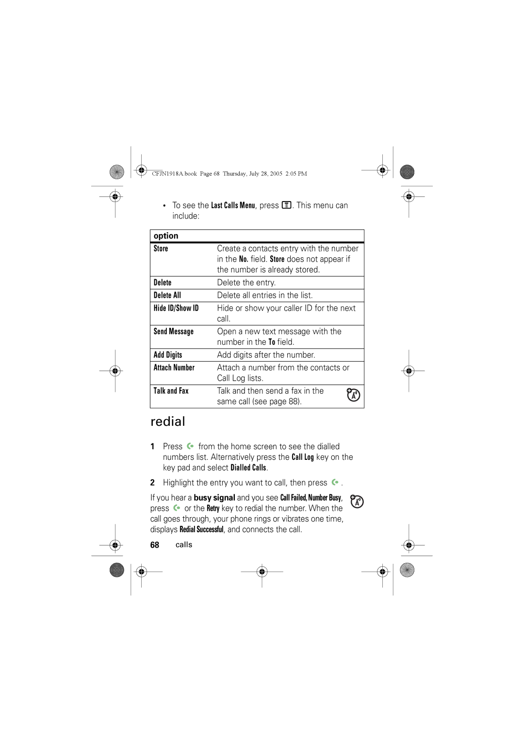 Motorola V360v manual Redial 