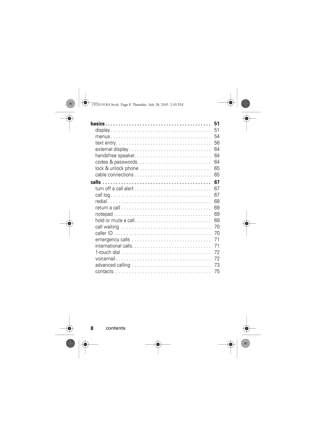 Motorola V360v manual CFJN1918A.book Page 8 Thursday, July 28, 2005 205 PM 