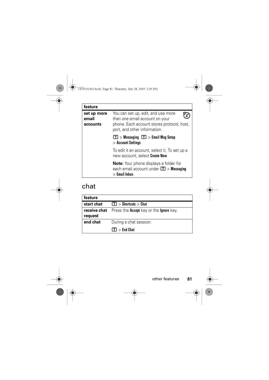 Motorola V360v manual Chat 