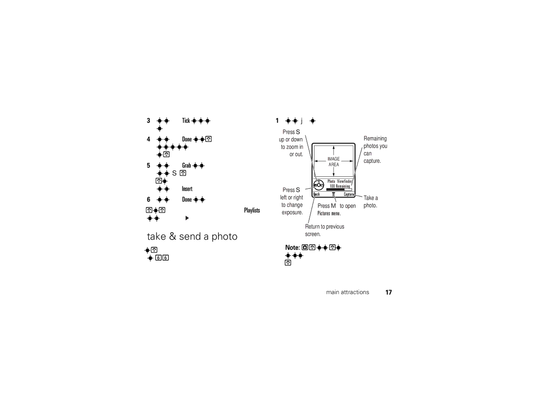 Motorola V361 manual Take & send a photo, Press the Tick key to select songs for the playlist 