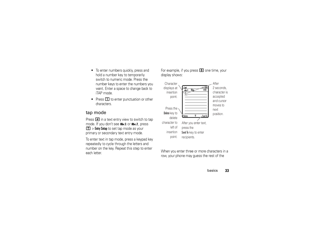 Motorola V361 manual Tap mode 