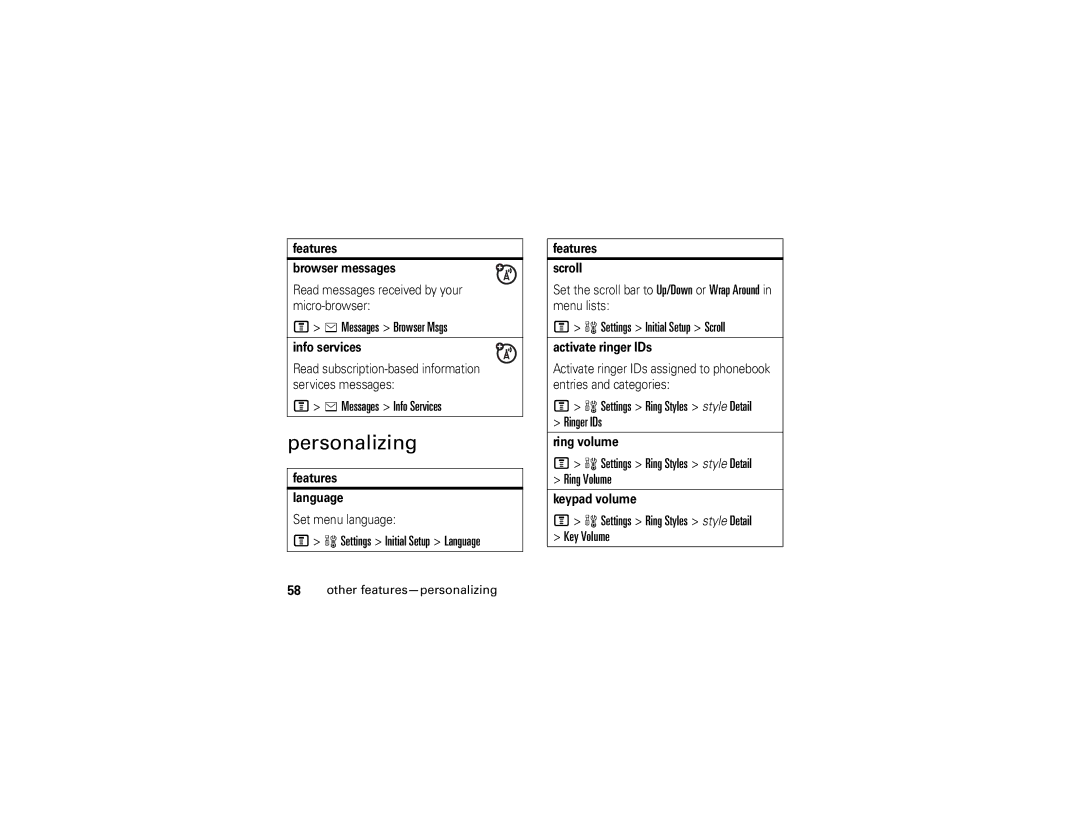 Motorola V361 manual Personalizing 