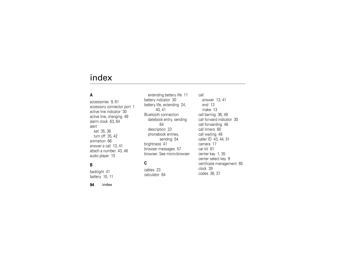 Motorola V361 manual Index, Datebook entry, sending 