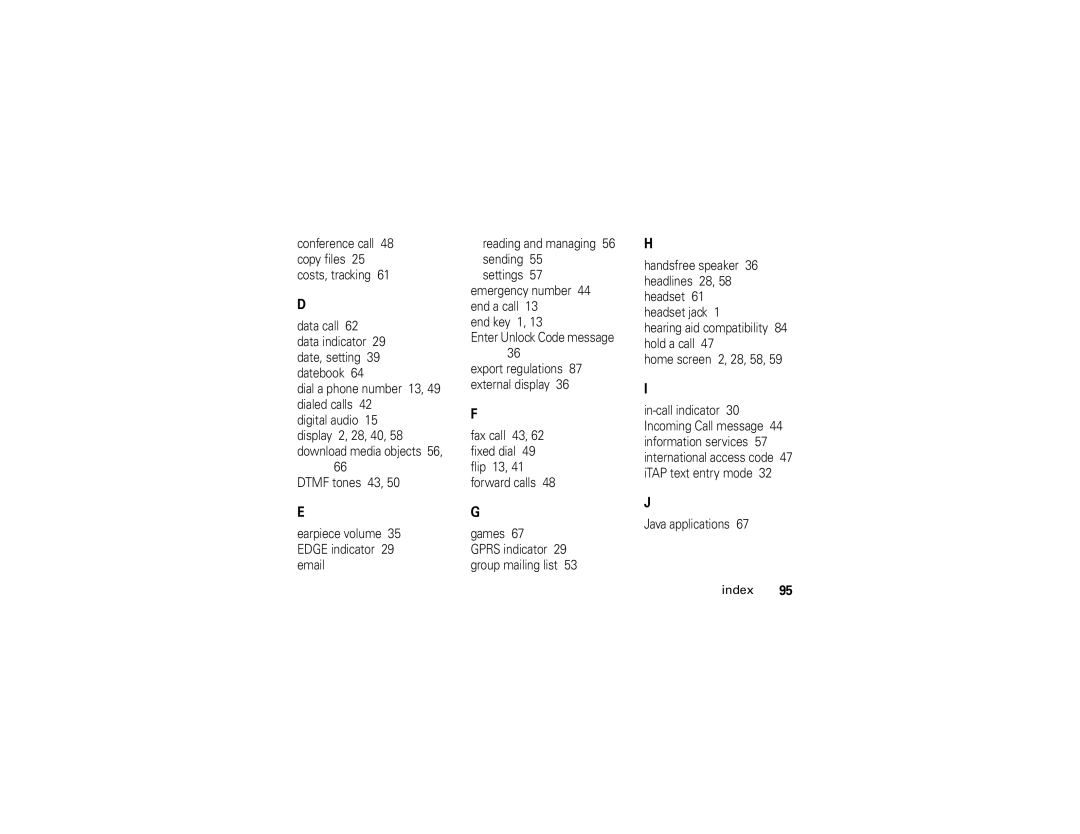 Motorola V361 manual Export regulations 87 external display 