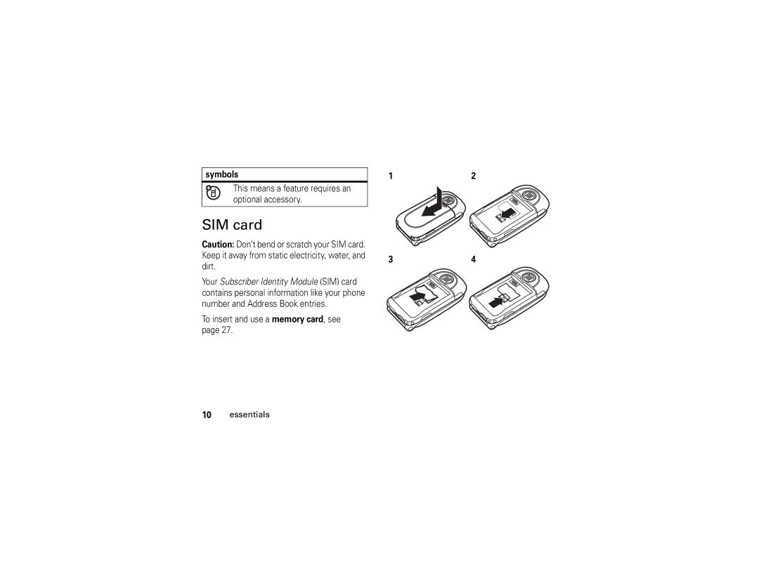 Motorola V365 manual SIM card 