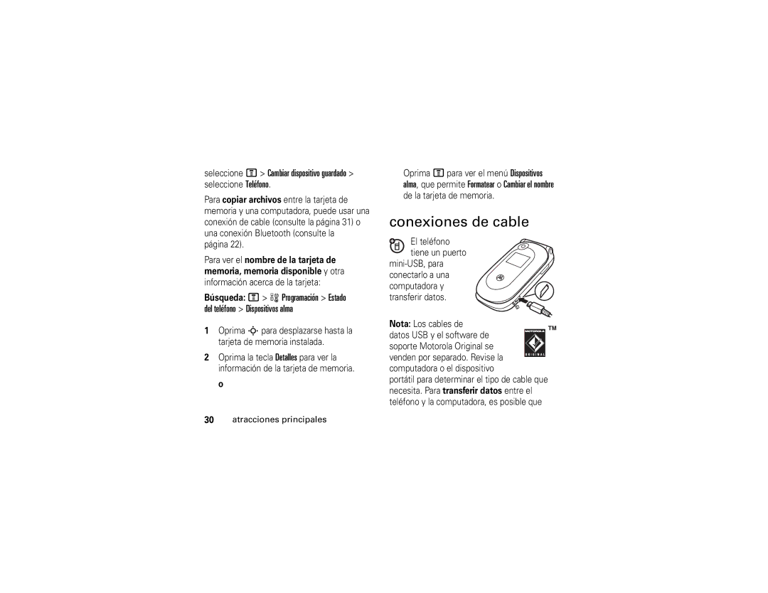 Motorola V365 manual Conexiones de cable 