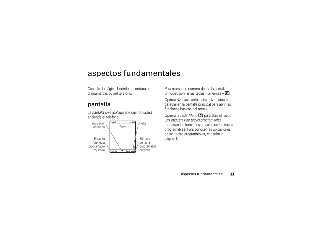 Motorola V365 manual Aspectos fundamentales, Pantalla 