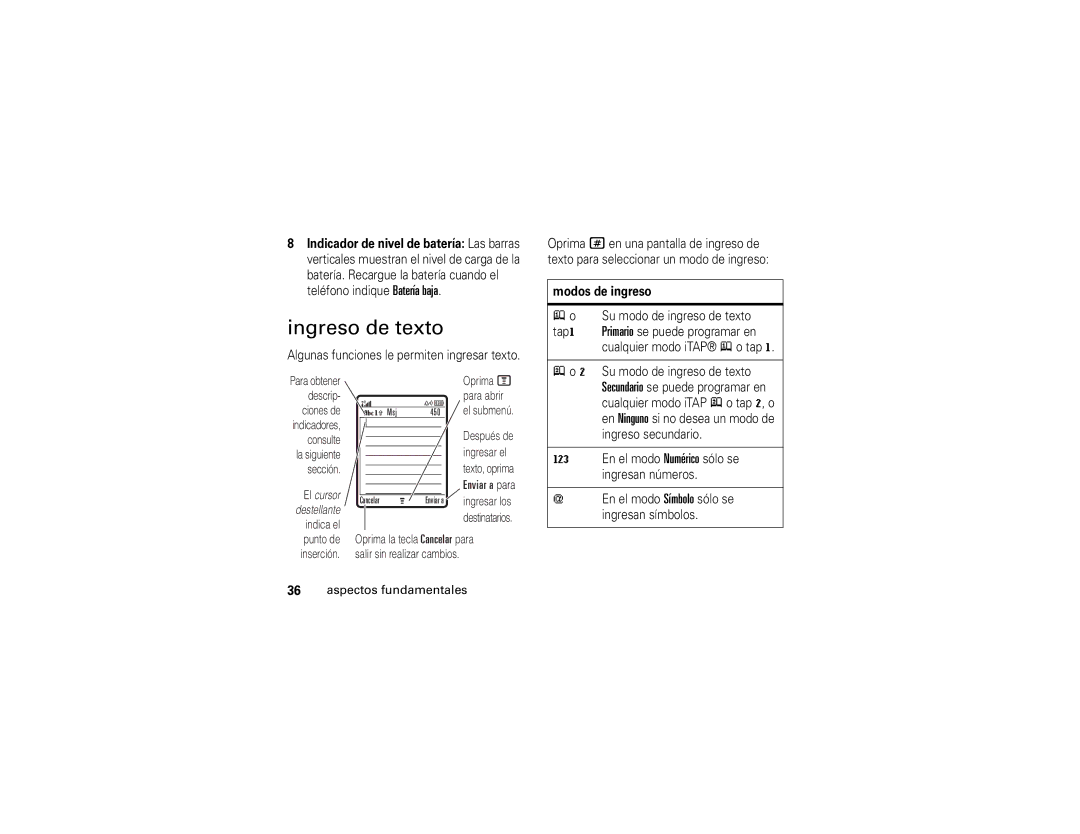 Motorola V365 manual Ingreso de texto, Modos de ingreso 