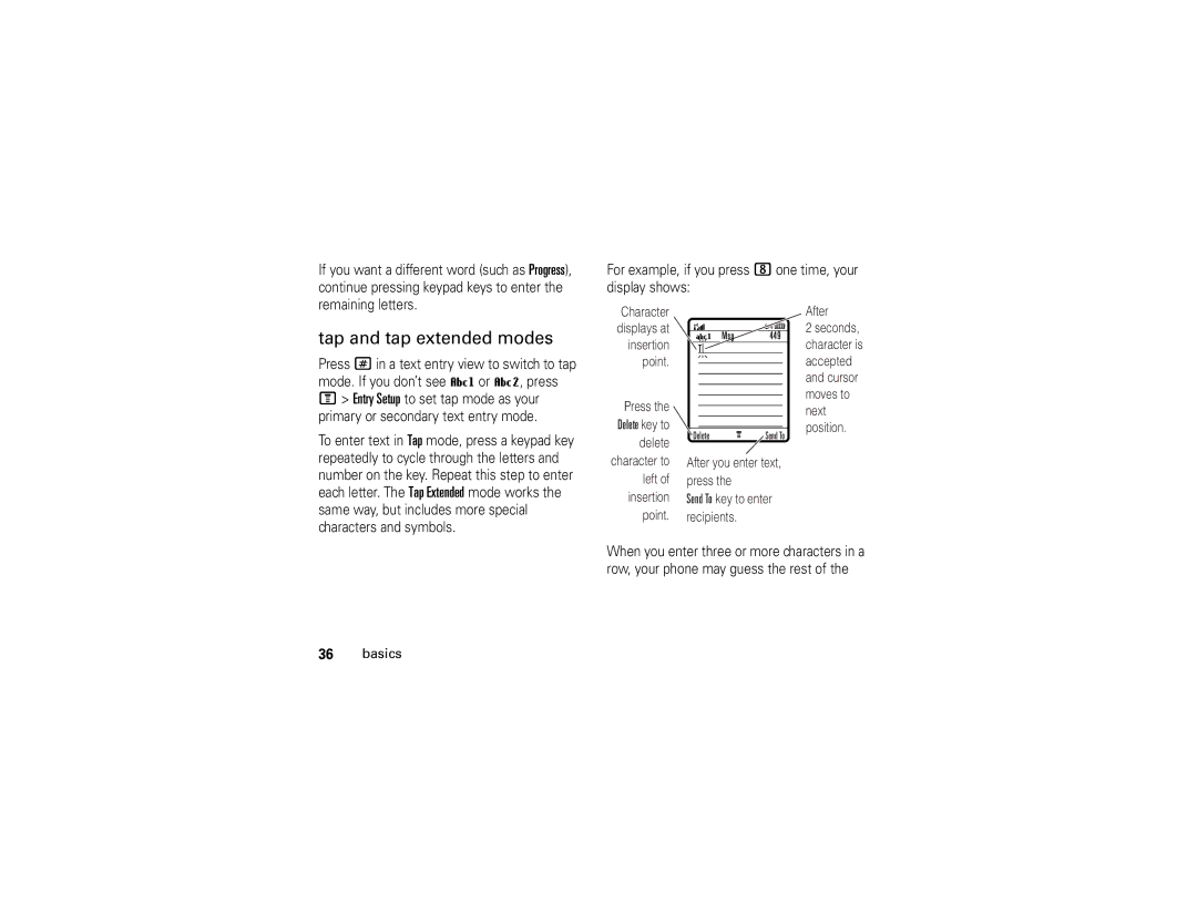 Motorola V365 manual Tap and tap extended modes 