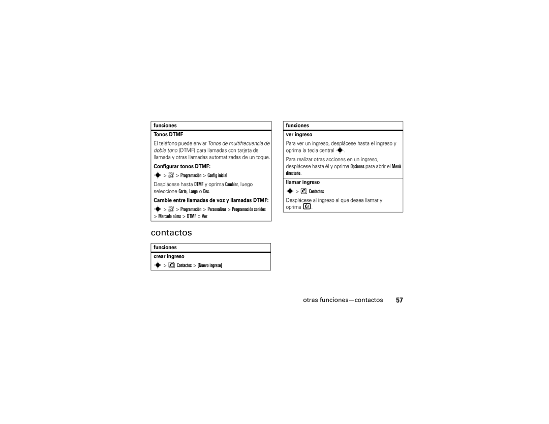 Motorola V3A manual Contactos, Otras funciones-contactos 
