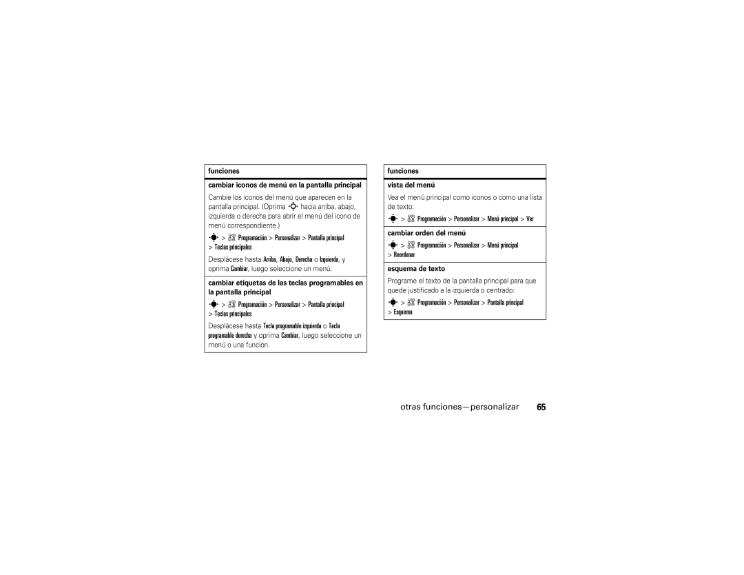 Motorola V3A manual Teclas principales, Programación Personalizar Menú principal Reordenar, Esquema 
