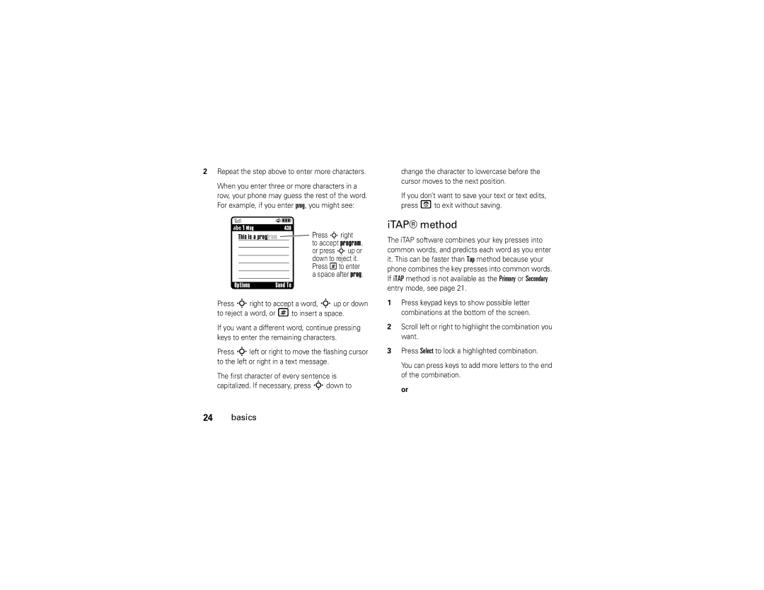 Motorola V3A manual ITAP method, Repeat the step above to enter more characters, Entry mode, see 