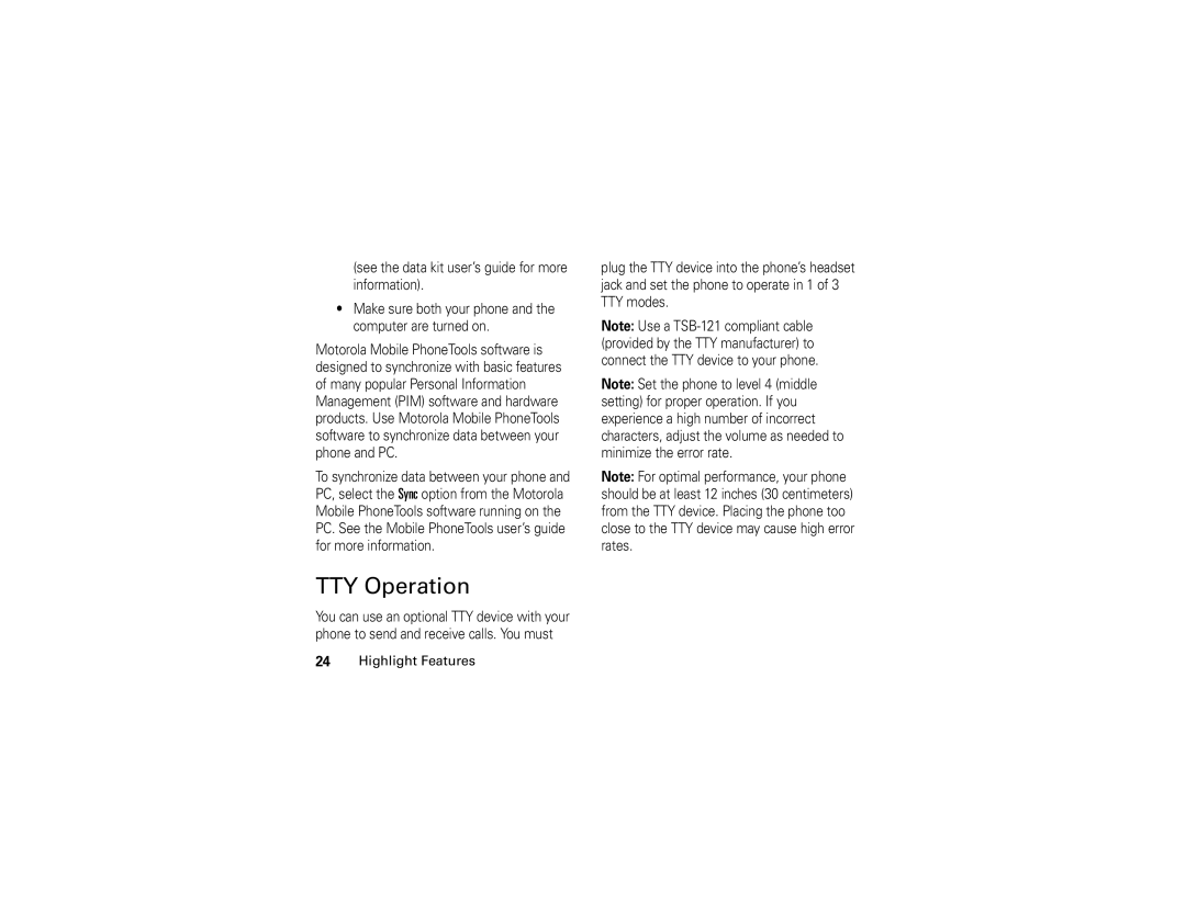 Motorola V3c manual TTY Operation 