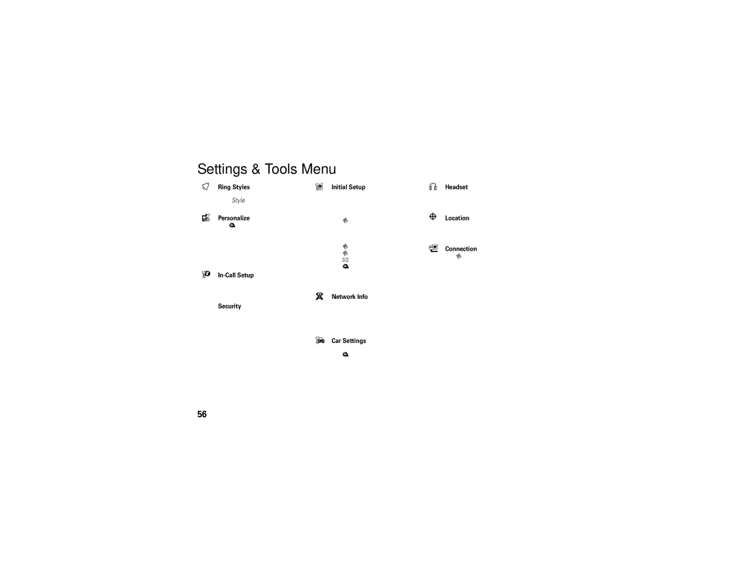 Motorola V3c manual Settings & Tools Menu, Initial Setup 