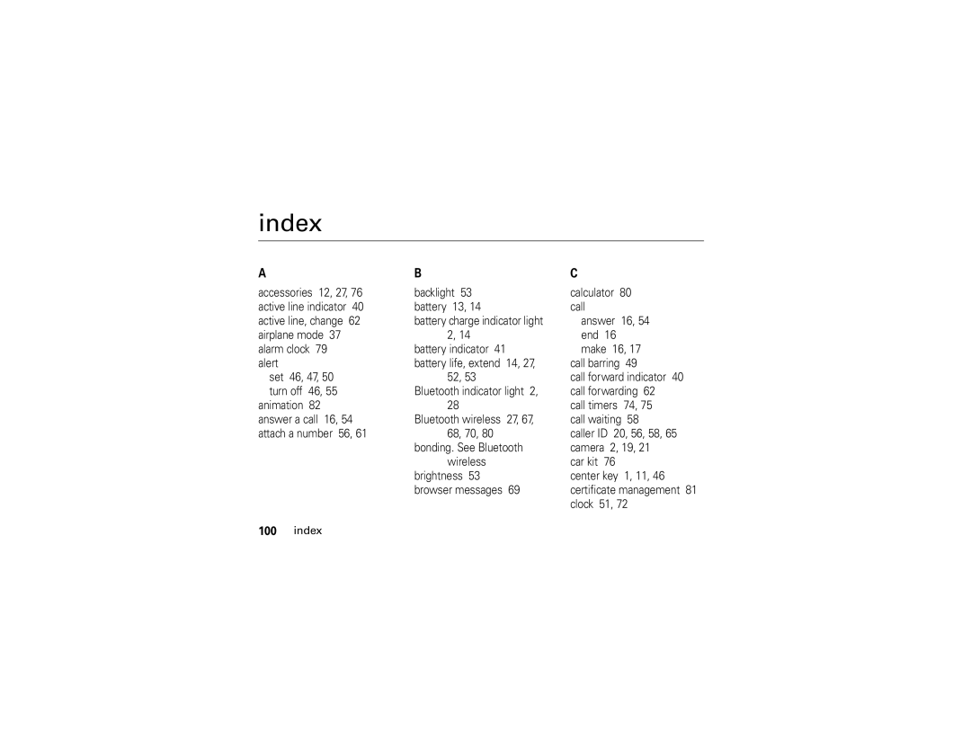 Motorola V3E manual Index 