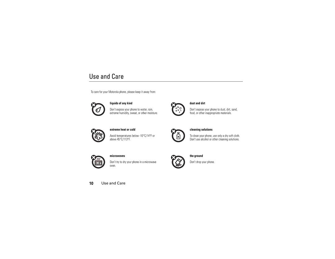 Motorola V3E manual Use and Care 